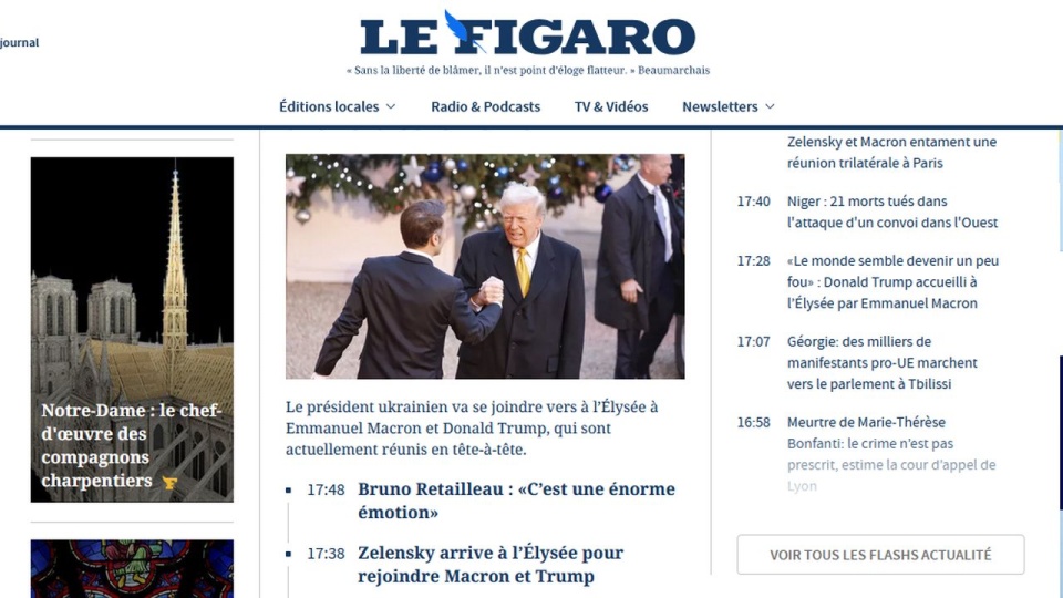 Przywódcy spotkali się w Paryżu przed wieczorną inauguracją odbudowanej katedry Notre Dame. źródło: https://www.lefigaro.fr/