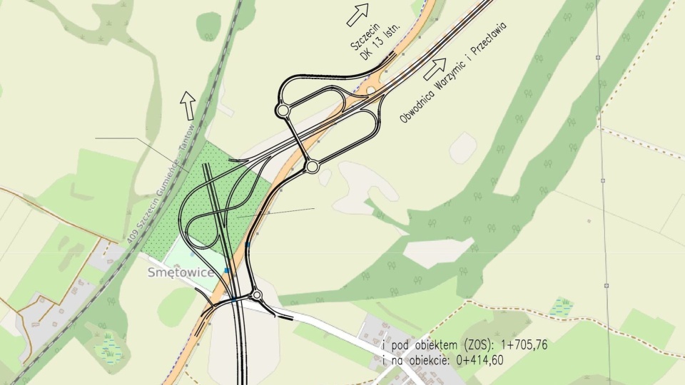 Plan orientacyjny II etap obwodnicy Przecławia i Warzymic w ciągu DK13. Mat. GDDKiA