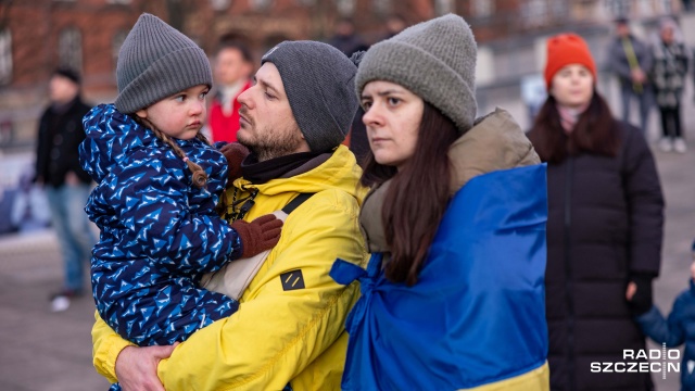 Fot. Robert Stachnik [Radio Szczecin] Trzy lata w obronie Ukrainy i Europy. Manifestacja w Szczecinie [WIDEO, ZDJĘCIA]