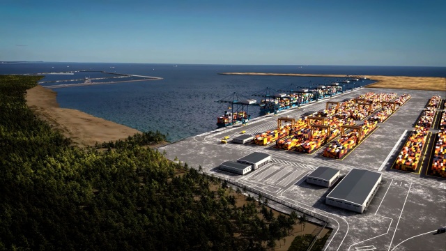 Port Przylądek Pomerania w Świnoujściu, gdzie powstanie m.in. głębokowodny terminal kontenerowy. Mat. Zarząd Morskich Portów Szczecin i Świnoujście Budowa "Przylądku Pomerania" rozpocznie się w przyszłym roku. "To 186 hektarów nowej Polski" [WIDEO, ZDJĘCIA]