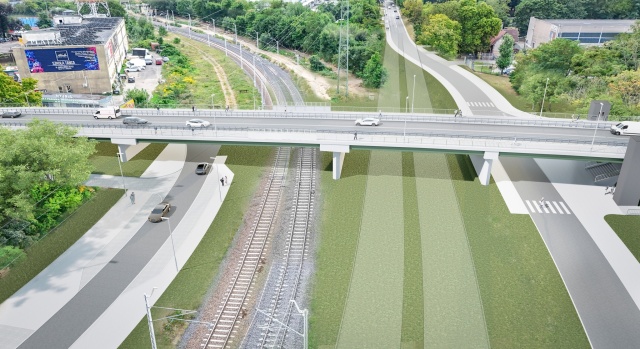 Skrzyżowanie ulic Witkiewicza, Twardowskiego i Jagiellońskiej. Mat. Urząd Miasta Szczecin Trwają konsultacje ws. wiaduktów na Jagiellońskiej i Pomorskiej [WIZUALIZACJE, ZDJĘCIA]