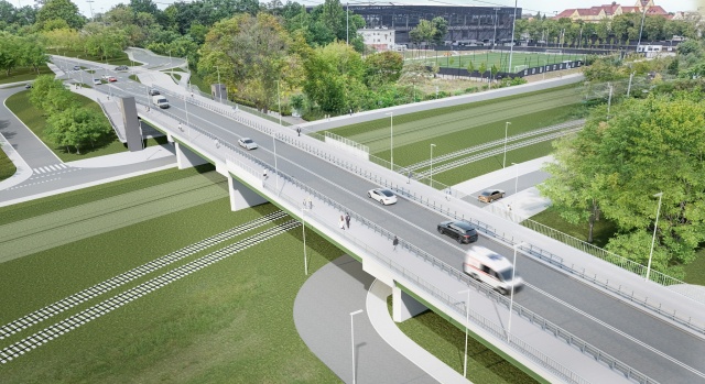 Skrzyżowanie ulic Witkiewicza, Twardowskiego i Jagiellońskiej. Mat. Urząd Miasta Szczecin Trwają konsultacje ws. wiaduktów na Jagiellońskiej i Pomorskiej [WIZUALIZACJE, ZDJĘCIA]