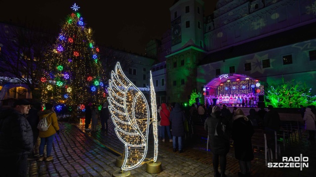 Fot. Robert Stachnik [Radio Szczecin] Choinka rozbłysła na dziedzińcu Zamku Książąt Pomorskich [ZDJĘCIA]