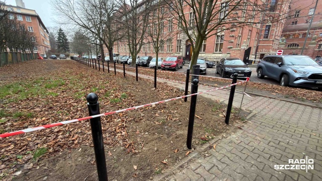 Fot. Robert Stachnik [Radio Szczecin] Nowe słupki oddzielają trawnik od chodnika [ZDJĘCIA]