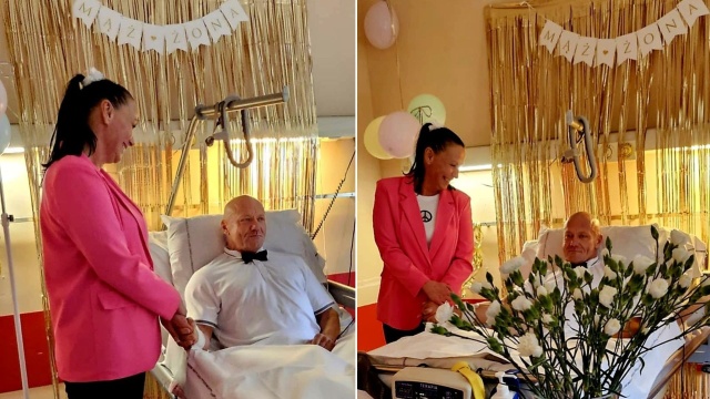 To był niecodzienny ślub, bo odbył się w szpitalnej sali. Przysięgę małżeńską złożyli - pacjent Szpitala Wojewódzkiego w Szczecinie Maciej Światłowski, były mistrz Polski w sprincie i jak sam mówi miłość jego życia.