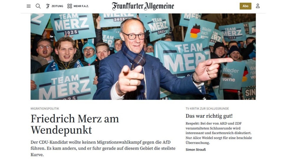 Jeśli chadecy dostaną prognozowane 30 procent to Friedrich Merz powinien zostać nowym kanclerzem. źródło: https://www.faz.net