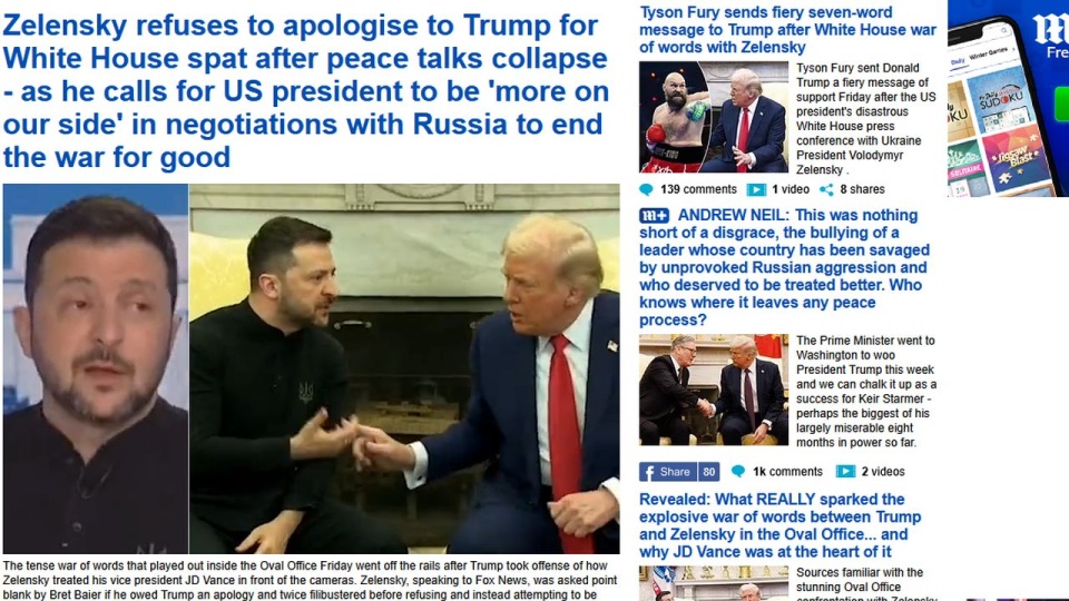 Od lewa do prawa ton komentarzy w mediach jest podobny. źródło: https://www.dailymail.co.uk