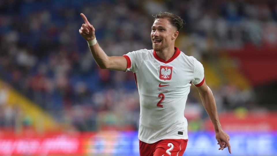 Piłkarz reprezentacji Polski Matty Cash cieszy się z gola podczas meczu towarzyskiego z Mołdawią w Chorzowie. PAP/Michał Meissner