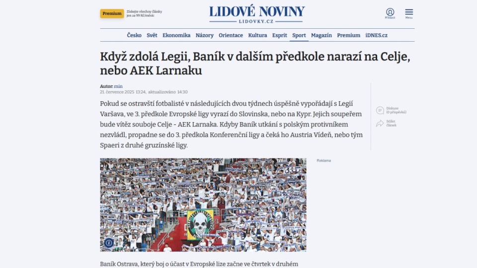 Jak podają lokalne media, już wczoraj policja zapobiegła starciu kibiców obu drużyn w jednym z barów. źródło: www.lidovky.cz