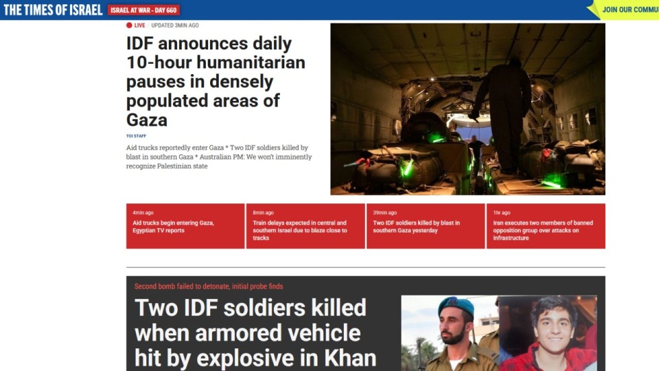Jak przekazał portal Times of Israel, przerwy w działaniach zbrojnych będą wprowadzane w miejscach, w których aktualnie nie operują izraelskie siły lądowe. źródło: www.timesofisrael.com