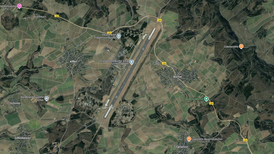 Baza wojskowa - lotnisko Büchel. Mat. Google Maps