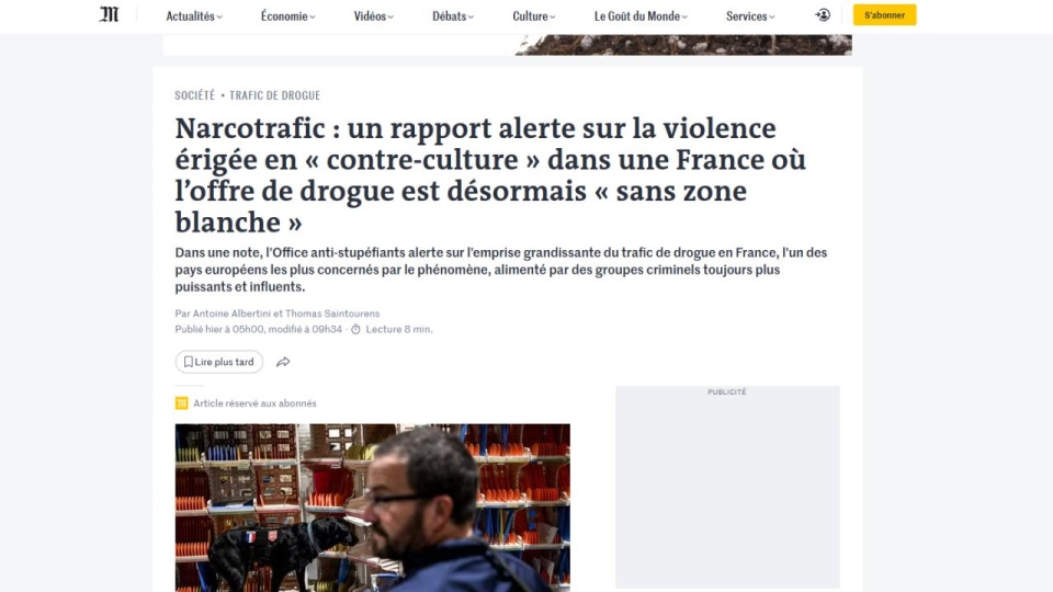 Handel narkotykami staje się coraz bardziej brutalny – poinformował dziennik "Le Monde". źródło: www.lemonde.fr