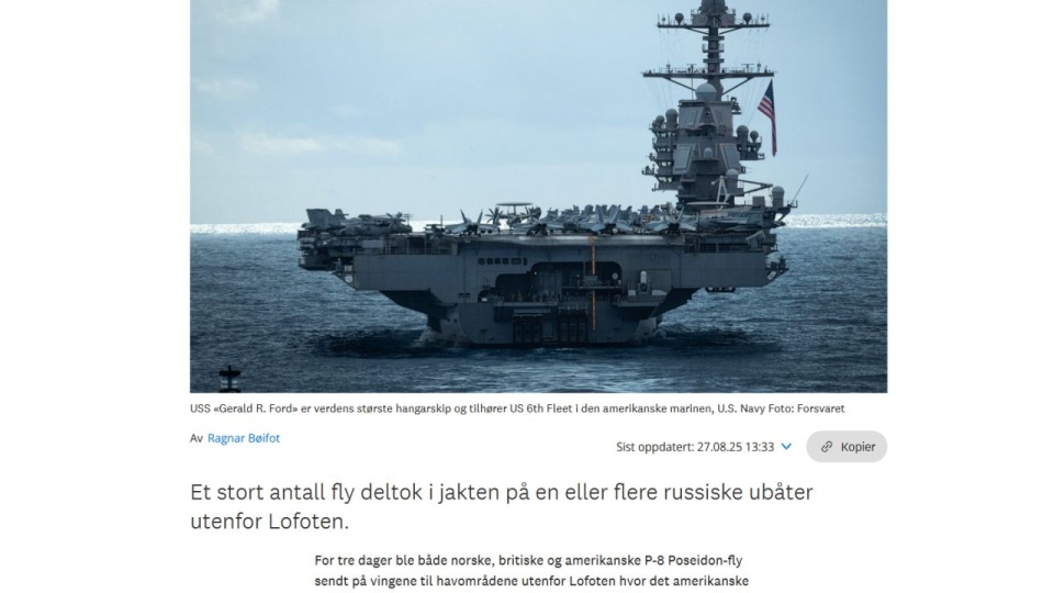 Według lokalnej gazety "Fremover" prowadzona od niedzieli operacja ma być poważniejsza niż rutynowa reakcja na pojawienie się rosyjskiego okrętu podwodnego. źródło: www.fremover.no