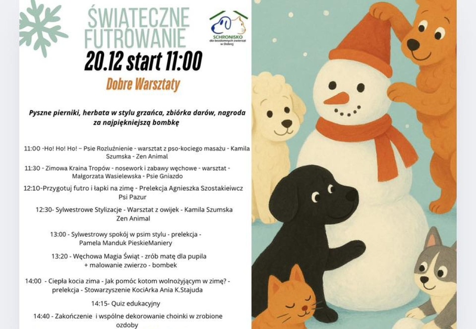 Schronisko w Dobrej zaprasza na "Świąteczne futrowanie"