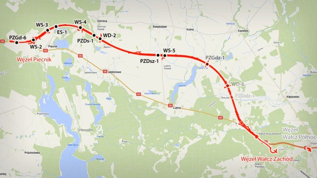 Mapa odcinek Piecnik - Wałcz. Mat. GDDKiA w Szczecinie Kolejny odcinek drogi S10 z pozwoleniem na budowę [WIZUALIZACJE, MAPY]