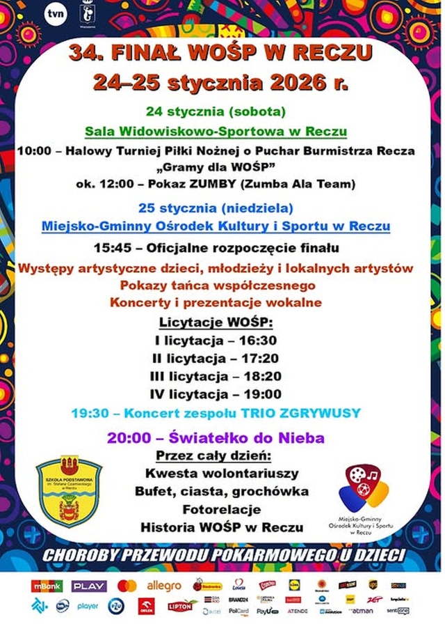 Harmonogram - Recz Znamy atrakcje niedzielnych finałów WOŚP w Szczecinie i regionie