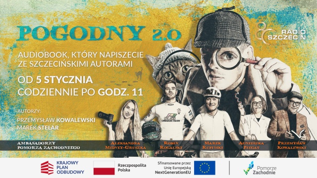 Audiobook Pogodny 2.0 to opowieść, którą szczecińscy autorzy Przemysław Kowalewski i Marek Stelar piszą wspólnie ze słuchaczami Radia Szczecin. Co tydzień słuchacze decydują, jak potoczą się losy głównego bohatera.