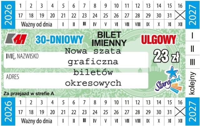 Stargard wprowadza nowe bilety komunikacji miejskiej. Miasto odświeżyło wygląd biletów okresowych trzydziesto i sześćdziesięciodniowych.