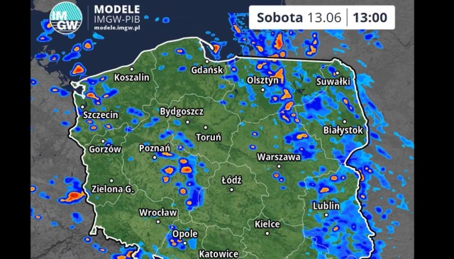 Instytut Meteorologii i Gospodarki Wodnej wydał ostrzeżenia I stopnia przed burzami dla 11 województw. Prognozowane są opady od 20 mm do 30mm i porywy wiatru od 60 kmh do 75 kmh. Lokalnie może spaść grad.