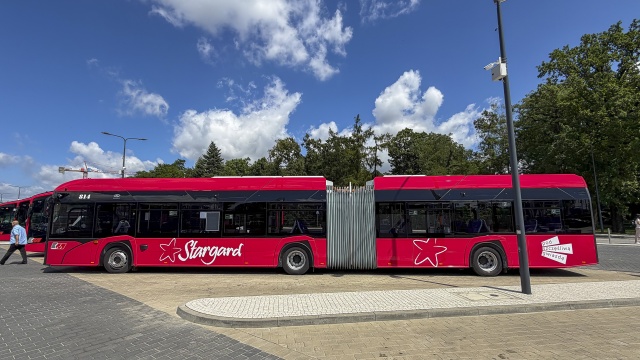Siedem z jedenastu nowych elektryków zaprezentowano mieszkańcom Stargardu. To pierwsze w historii miasta autobusy, które już wyjechały na regularne linie.