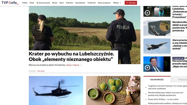 W Lubelskiem trwa wyjaśnianie nocnego incydentu z niezidentyfikowanym obiektem. W Tarnawie-Kolonii odkryto krater i porozrzucane szczątki, a kilka minut wcześniej wojskowe radary zarejestrowały obiekt lecący w polskiej przestrzeni powietrznej.