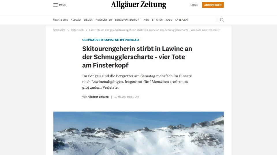 Pięć ofiar lawin w Alpach austriackich