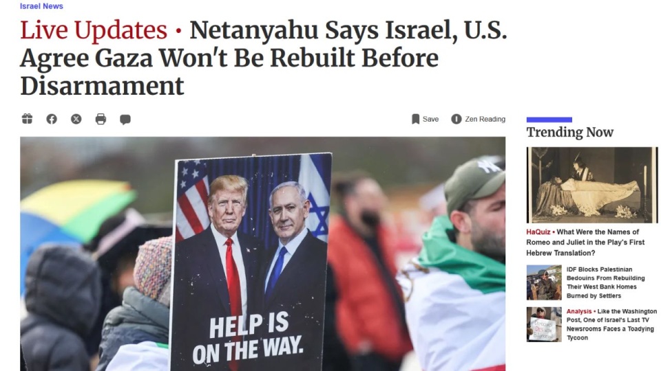 "Nie będzie odbudowy Strefy Gazy bez rozbrojenia Hamasu"