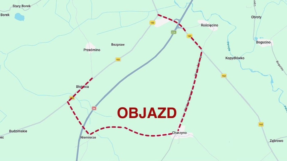 DW102 z wyłączeniami na dwóch odcinkach [MAPY]