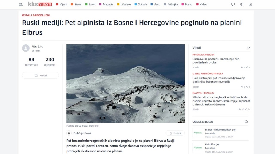 Pięcioro alpinistów zginęło podczas próby zdobycia Elbrusa