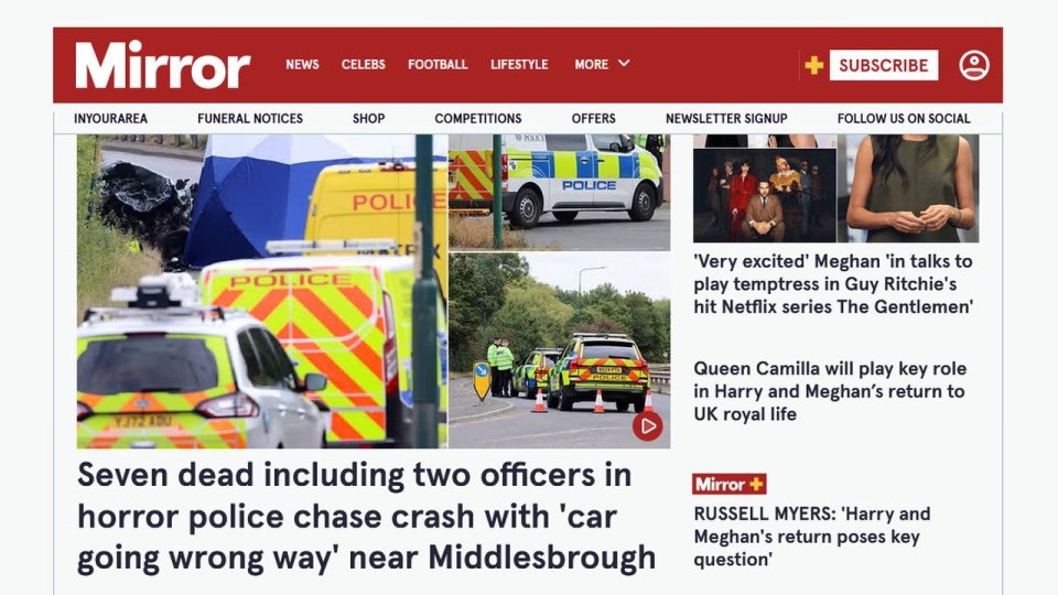 Ścigany samochód jechał drogą ekspresową pod prąd. źródło: mirror.co.uk